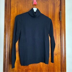 Liz Claiborne Black Knit Turtleneck Sweater Ribbed Medium Petite Minimal Vintage